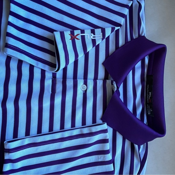 RLX Ralph Lauren Golf Shirt Size Large Purple & White Stripped READ - Picture 5 of 13